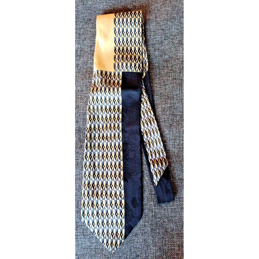 Tie 70s 80s 90s Y2K Mens Avanzini Silk Gold Black Silver 4 Wide 60 Long